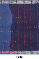 Royal blue butta bengal cotton saree with contrast bentex border and contrast pallu along with blouse piece