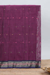 Violet colour bengal cotton saree with all over thread buttas contrast bentex border and contrast pallu along with blouse piece