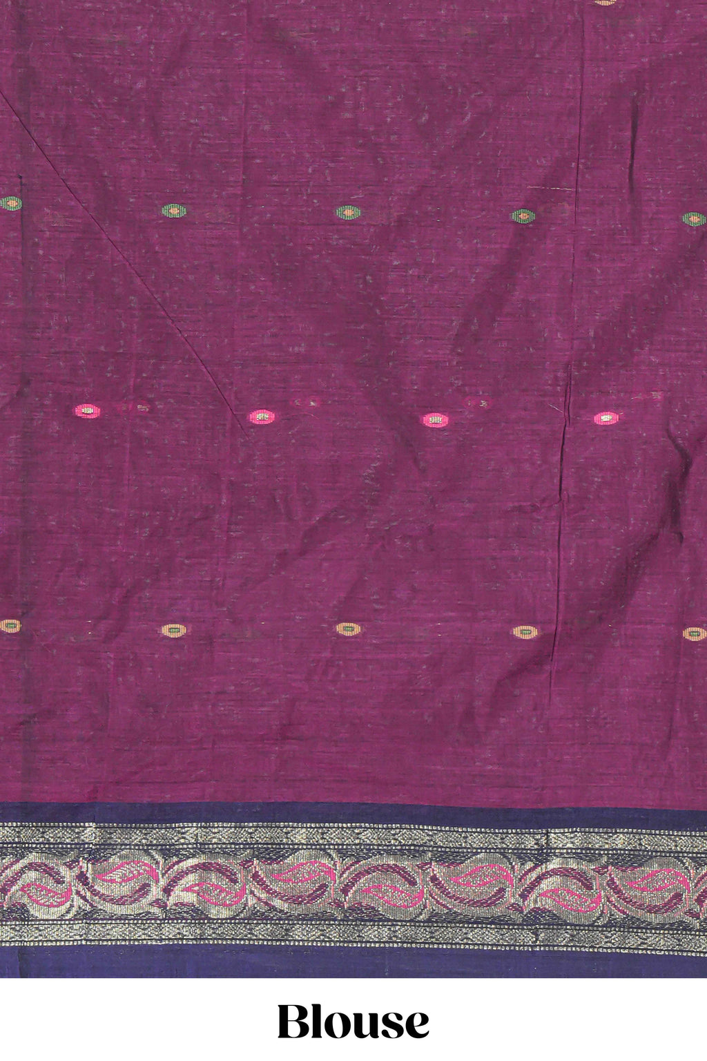 Violet colour bengal cotton saree with all over thread buttas contrast bentex border and contrast pallu along with blouse piece