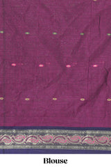 Violet colour bengal cotton saree with all over thread buttas contrast bentex border and contrast pallu along with blouse piece
