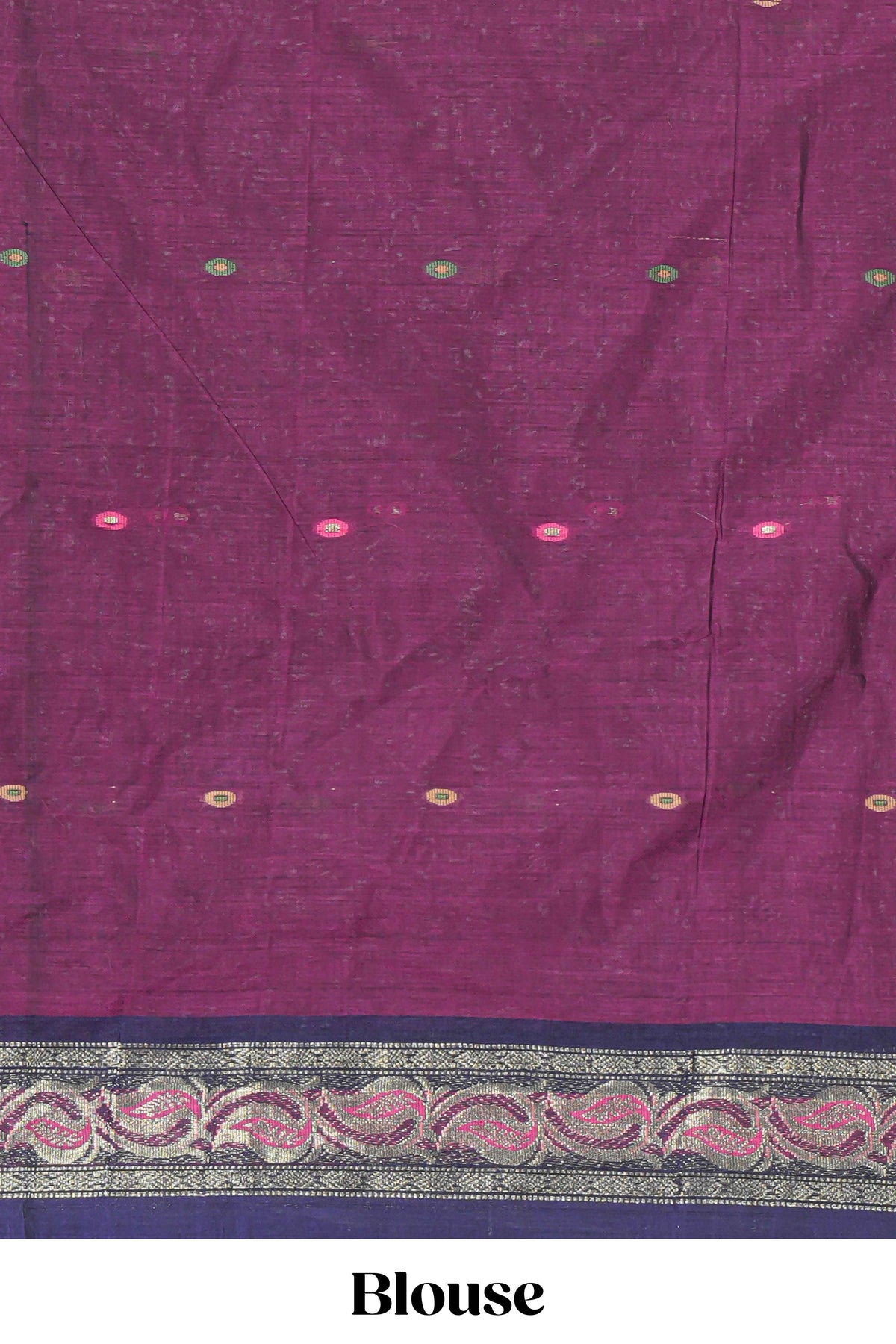Violet colour bengal cotton saree with all over thread buttas contrast bentex border and contrast pallu along with blouse piece