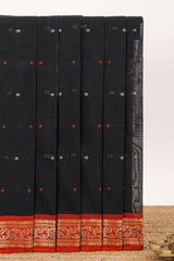 Black colour bengal cotton saree with all over thread buttas contrast border and blouse
