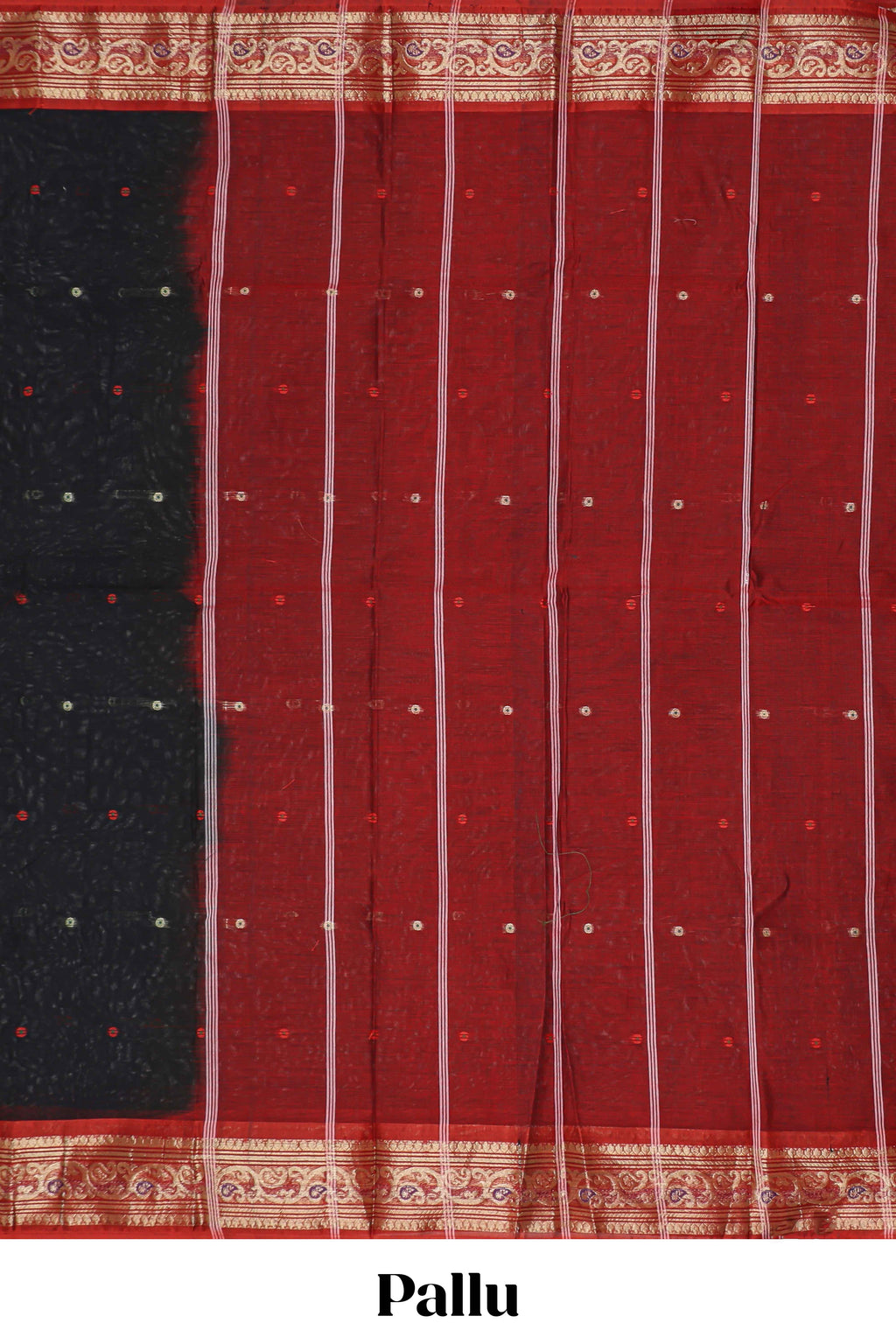Black colour bengal cotton saree with all over thread buttas contrast border and blouse