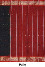 Black colour bengal cotton saree with all over thread buttas contrast border and blouse