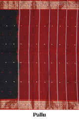 Black colour bengal cotton saree with all over thread buttas contrast border and blouse