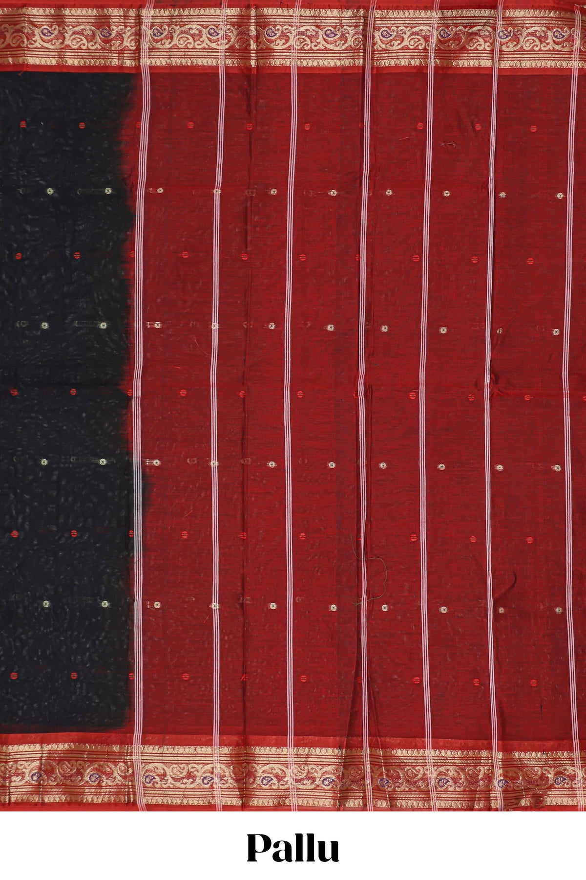 Black colour bengal cotton saree with all over thread buttas contrast border and blouse