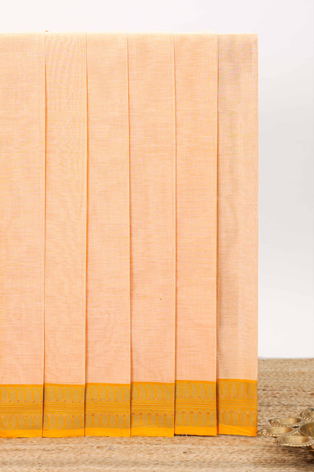 Cream shade plain bengal cotton saree contrast border and blouse