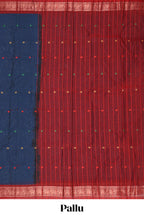 Dark blue bengal cotton saree with all over thread buttas contrast border and pallu