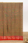 Brown bengal cotton saree with all over thread buttas contrast border and pallu
