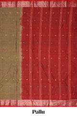 Brown bengal cotton saree with all over thread buttas contrast border and pallu