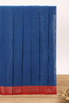 Blue plain bengal cotton saree with contrast border and pallu