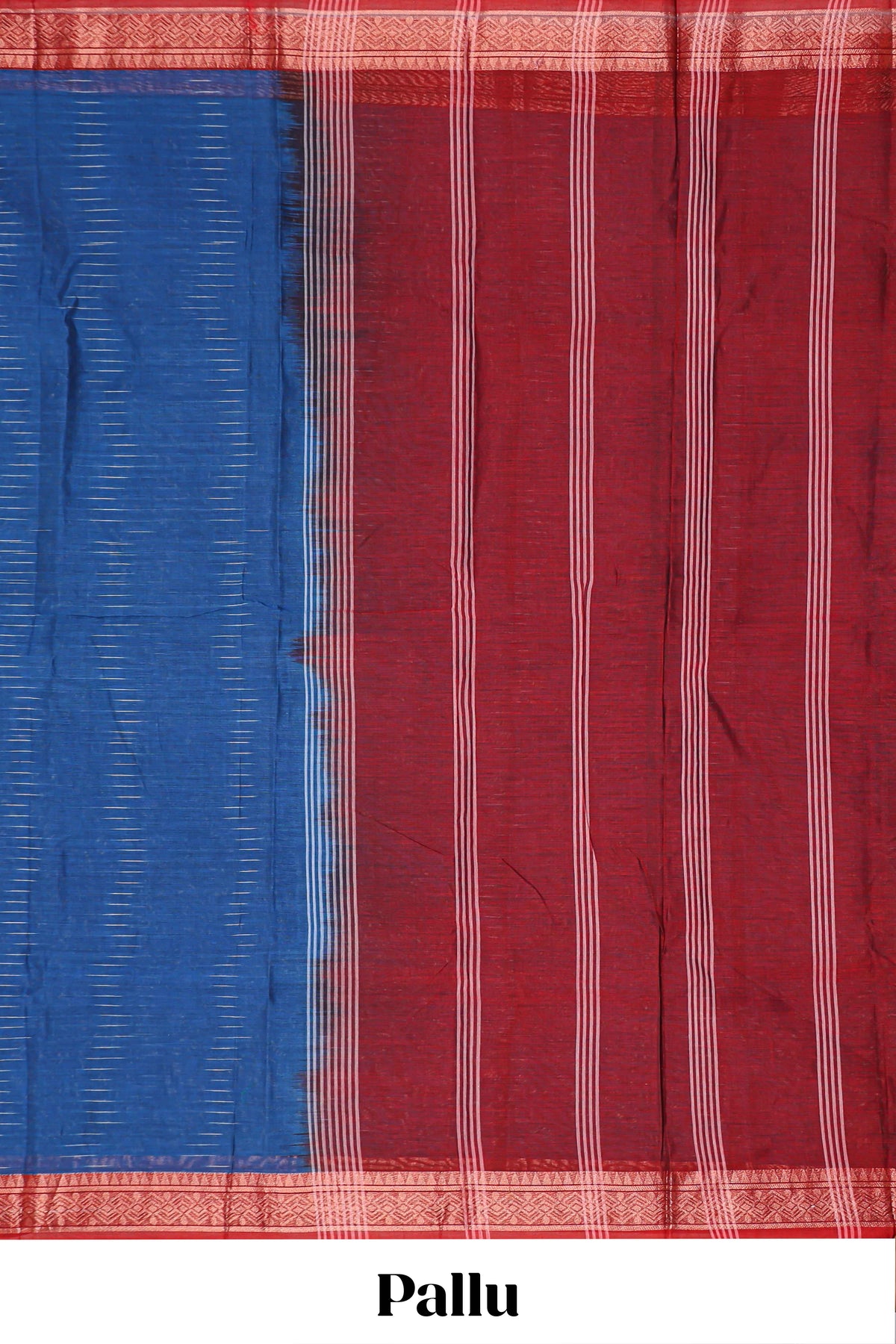 Blue plain bengal cotton saree with contrast border and pallu