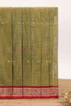 Olive green motifs design bengal cotton saree with contrast border and matching blouse