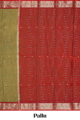 Olive green motifs design bengal cotton saree with contrast border and matching blouse