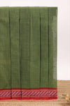 Green plain design bengal cotton saree with contrast border and matching blouse
