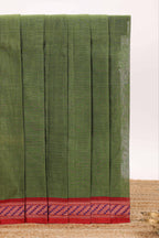 Green plain design bengal cotton saree with contrast border and matching blouse