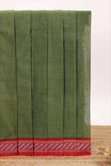Green plain design bengal cotton saree with contrast border and matching blouse