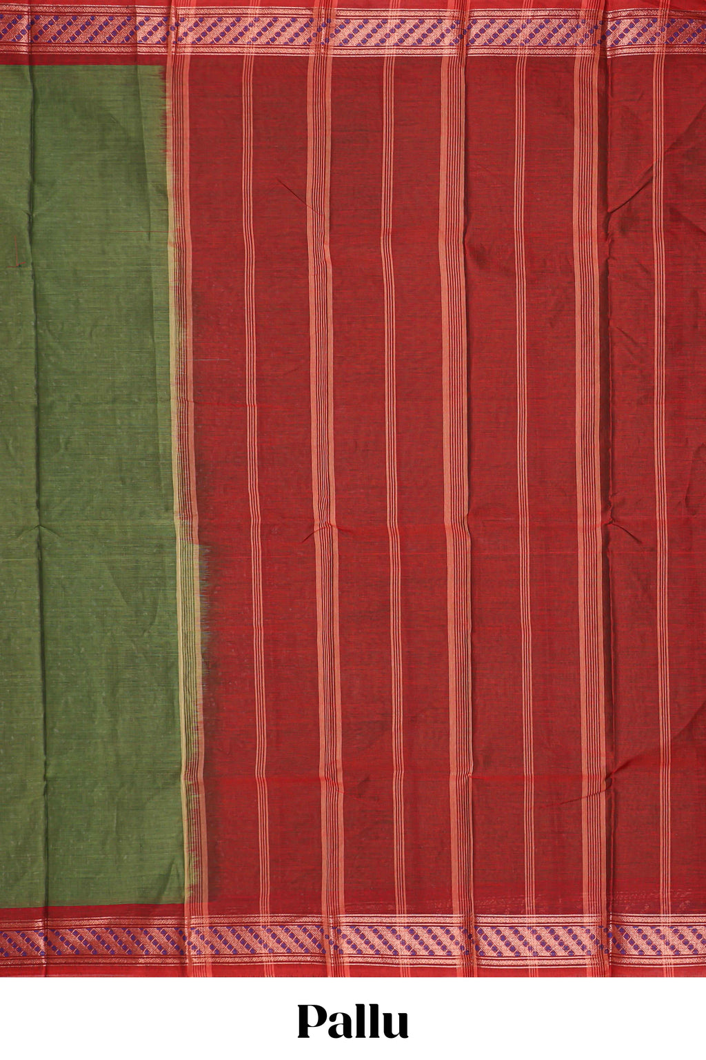 Green plain design bengal cotton saree with contrast border and matching blouse
