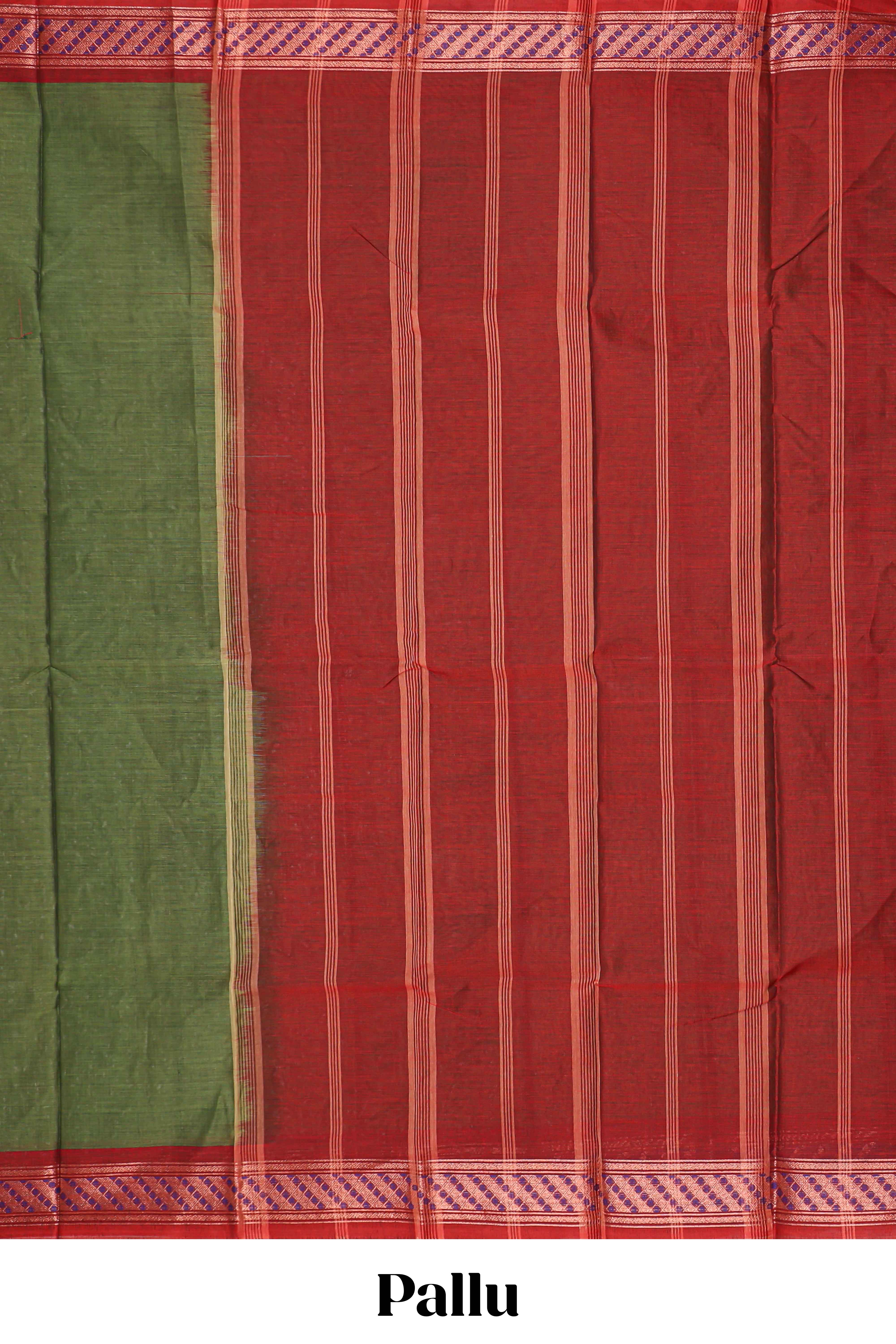 Green plain design bengal cotton saree with contrast border and matching blouse