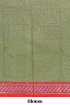 Green plain design bengal cotton saree with contrast border and matching blouse