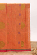 Orange geometric motifs design bengal cotton saree with contrast border and blouse