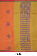 Orange geometric motifs design bengal cotton saree with contrast border and blouse
