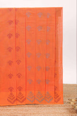 Orange motifs design bengal cotton saree with self border and matching blouse
