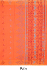 Orange motifs design bengal cotton saree with self border and matching blouse