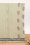 Powder green motifs design bengal cotton saree with self border and matching blouse
