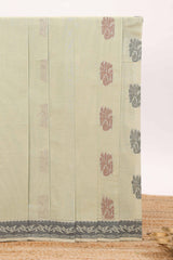 Powder green motifs design bengal cotton saree with self border and matching blouse