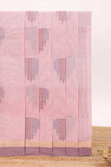 Powder pink motifs design bengal cotton saree with self border and matching blouse
