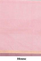 Powder pink motifs design bengal cotton saree with self border and matching blouse