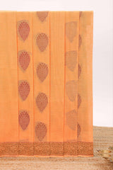 Orange motifs design bengal cotton saree with self border and matching blouse