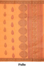 Orange motifs design bengal cotton saree with self border and matching blouse