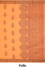 Orange motifs design bengal cotton saree with self border and matching blouse
