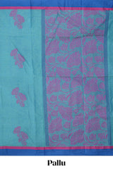 Blue floral motifs designed bengal cotton saree with contrast border and matching blouse