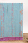 Light blue striped bengal cotton saree with contrast border and matching blouse