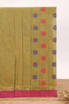 Olive green floral butta designed bengal cotton saree with contrast border and matching blouse