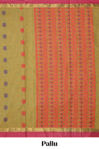 Olive green floral butta designed bengal cotton saree with contrast border and matching blouse