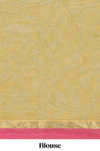 Olive green floral butta designed bengal cotton saree with contrast border and matching blouse