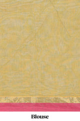 Olive green floral butta designed bengal cotton saree with contrast border and matching blouse