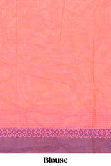Peach floral butta designed bengal cotton saree with contrast border and matching blouse