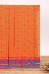 Orange floral designed bengal cotton saree with contrast border and matching blouse