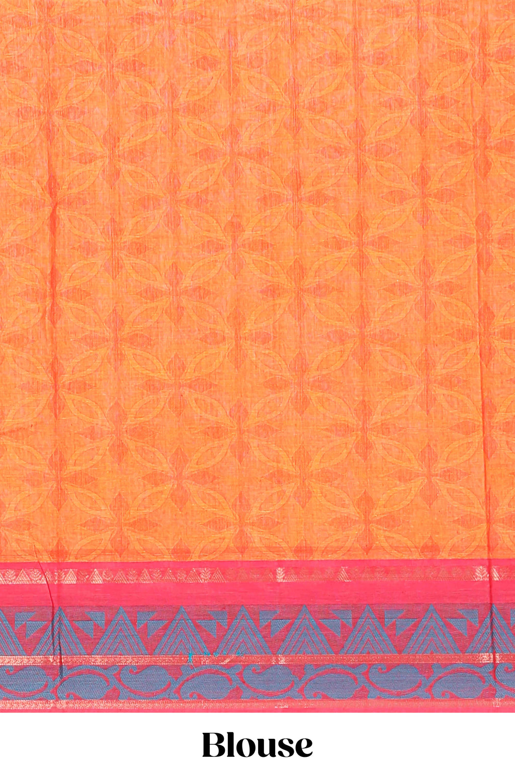Orange floral designed bengal cotton saree with contrast border and matching blouse
