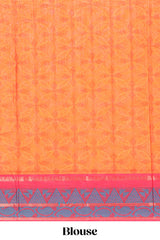 Orange floral designed bengal cotton saree with contrast border and matching blouse