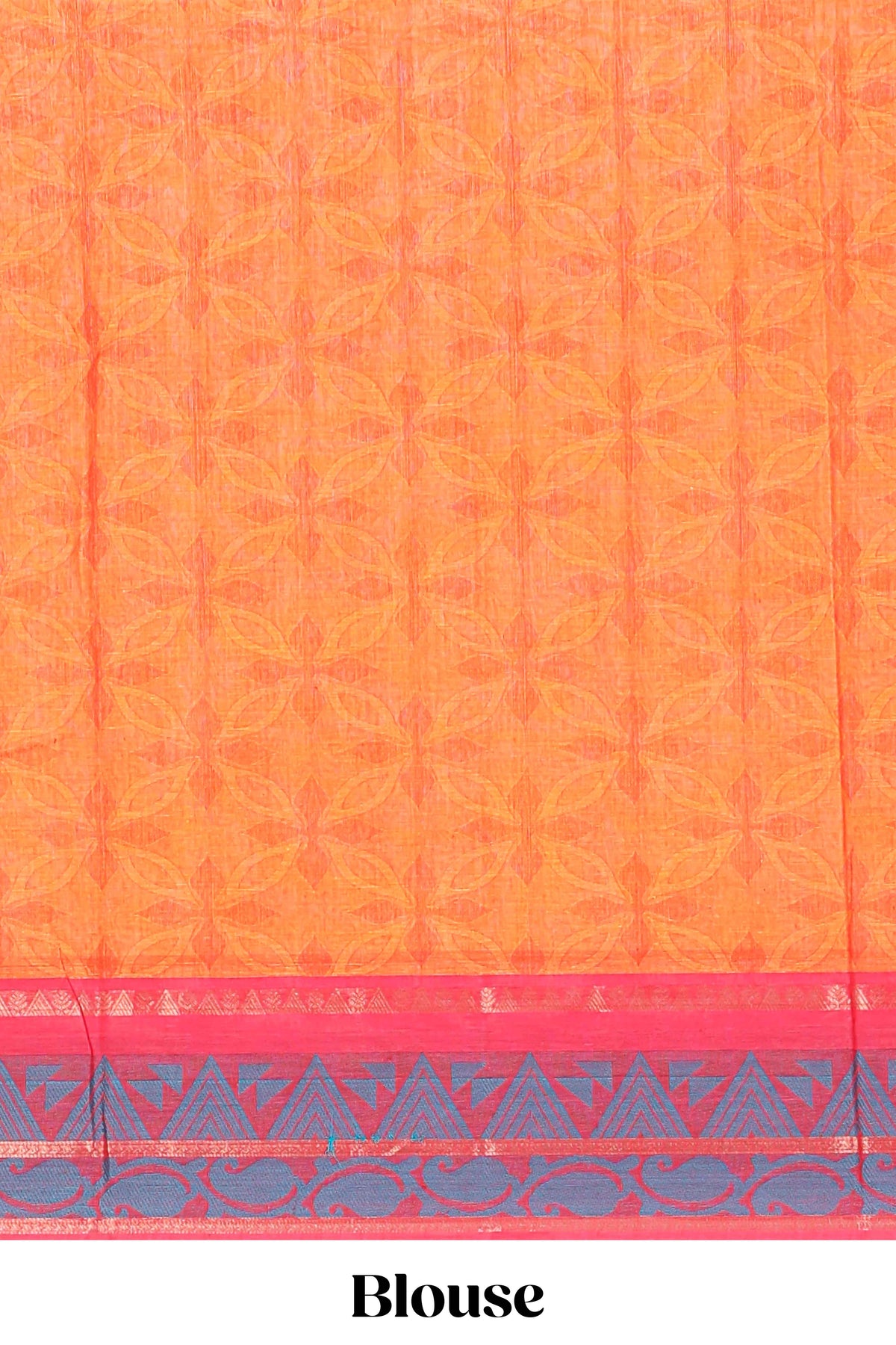 Orange floral designed bengal cotton saree with contrast border and matching blouse