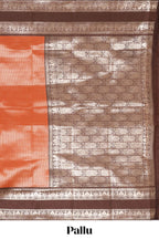 Rust orange zari checked design semi soft silk saree with contrast bentex zari border and pallu