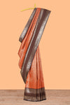 Rust orange zari checked design semi soft silk saree with contrast bentex zari border and pallu