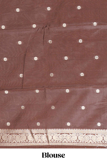 Rust orange peacock zari motifs design semi soft silk saree with contrast zari border and pallu