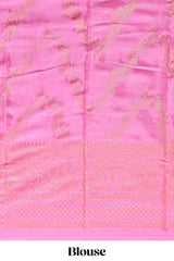 Green floral vine chevron design semi soft silk saree with contrast zari border and striped pallu